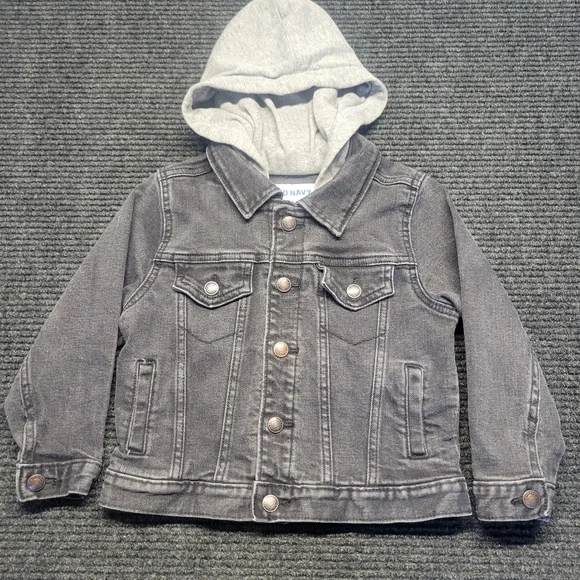 Old Navy Gray Kids Denim Jacket with Hood - Picture 3 of 5